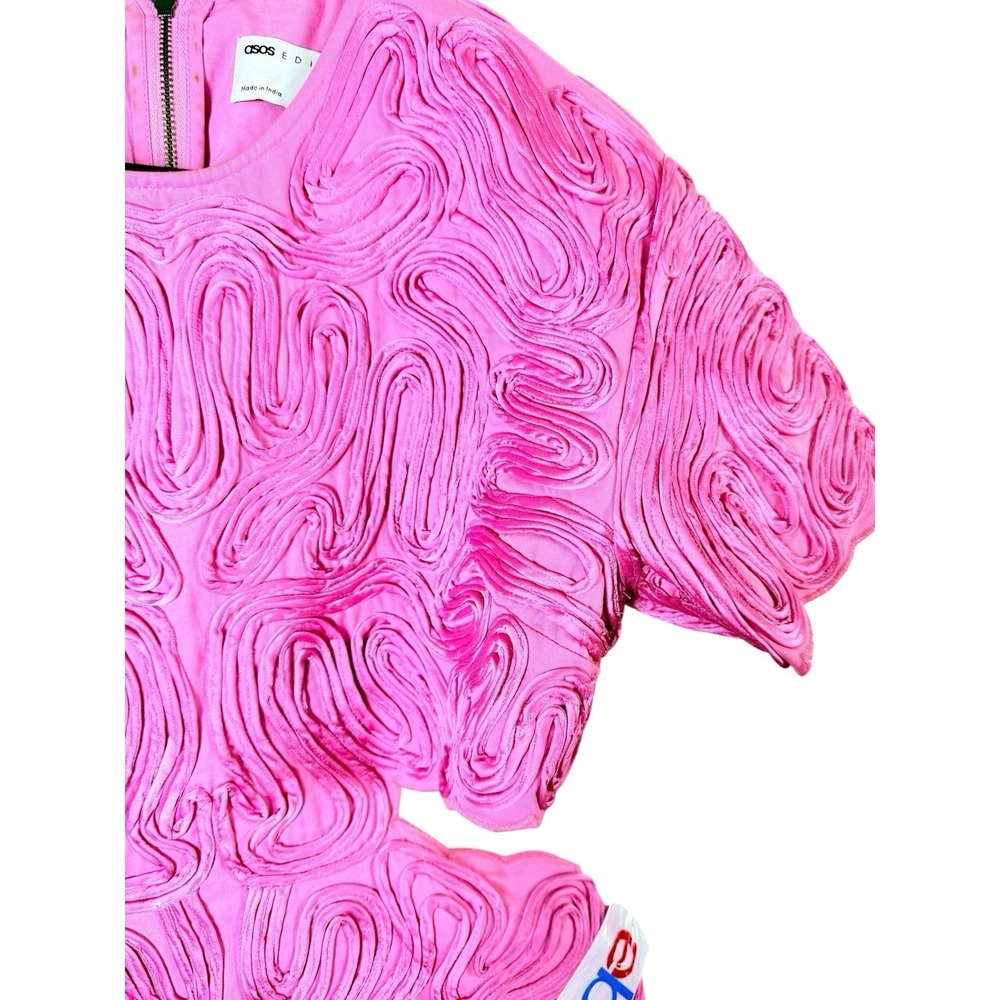 ASOS EDITION Embroidered Satin Cornelli Cut Out Mini Dress Pink Occasion Party - Picture 11 of 16